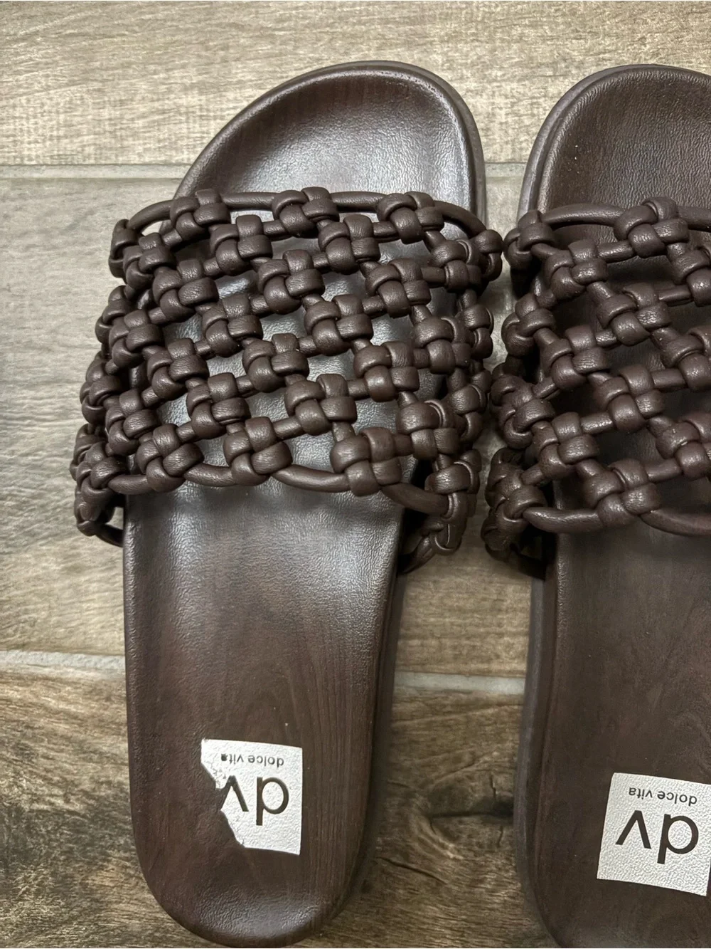 DV by Dolce Vita Dark Brown Woven Slide Sandals
